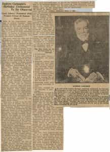 1935, Nov. 1, Carnegie birthday article