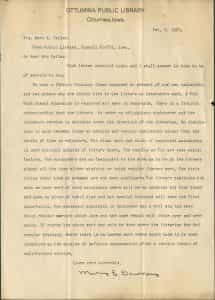 1903, Feb. 8, Ottumwa Library to M.E. Dailey, Librarian training letter